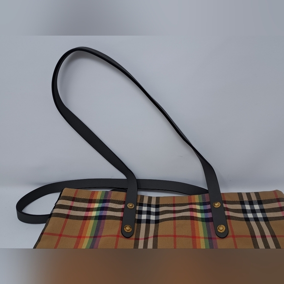 Burberry Women's Shoulder Bag Tote Nova Check Rainbow Pride Italy 19" x 15.5" - Picture 9 of 15